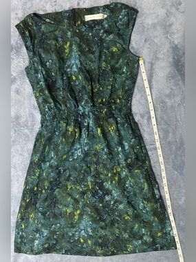 Sunhee Moon 100% Cotton Green Abstract Print Sleeveless Dress with Pockets